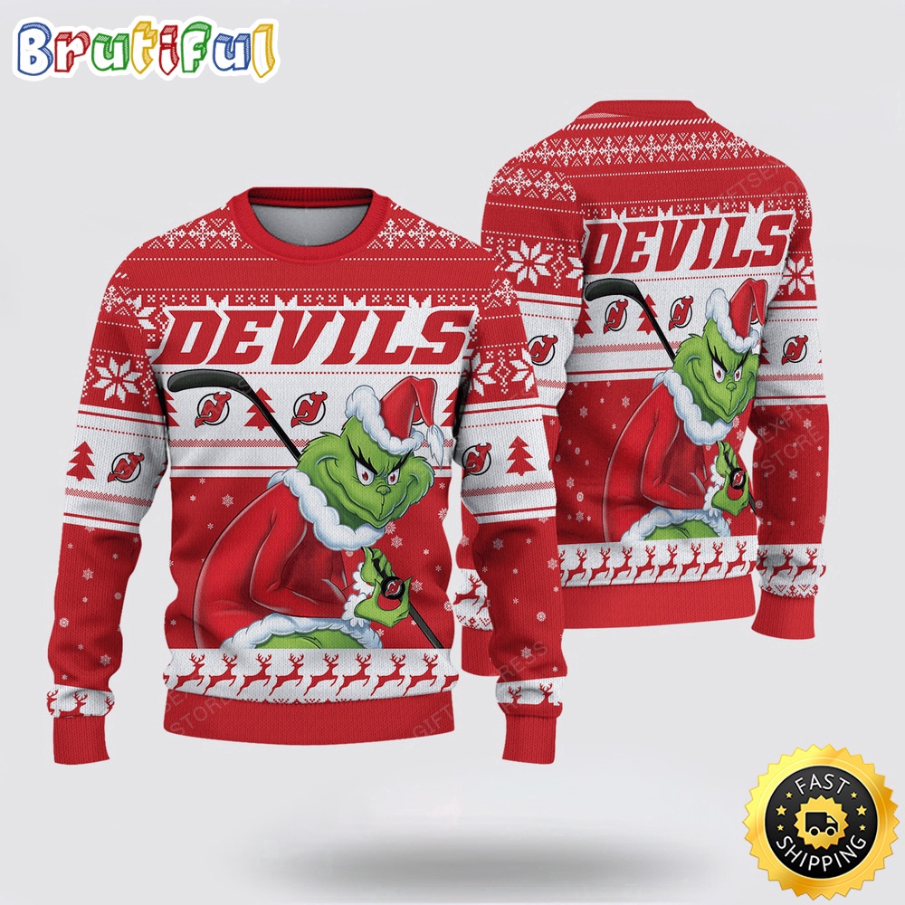 Sportswearmerch New Jersey Devils NHL Sweater Grinch Personalized Christmas Sweater For Fan