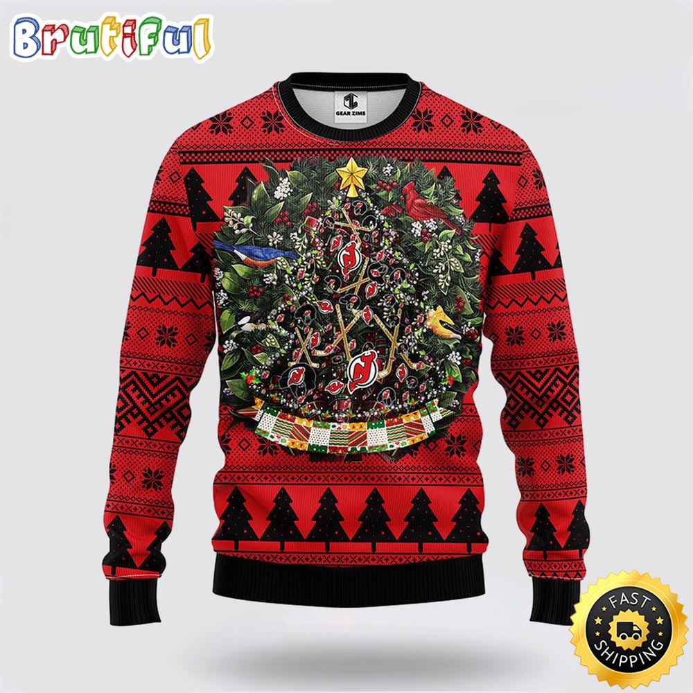 Sportswearmerch New Jersey Devils NHL Tree Ball Ugly Christmas Sweater For Fan