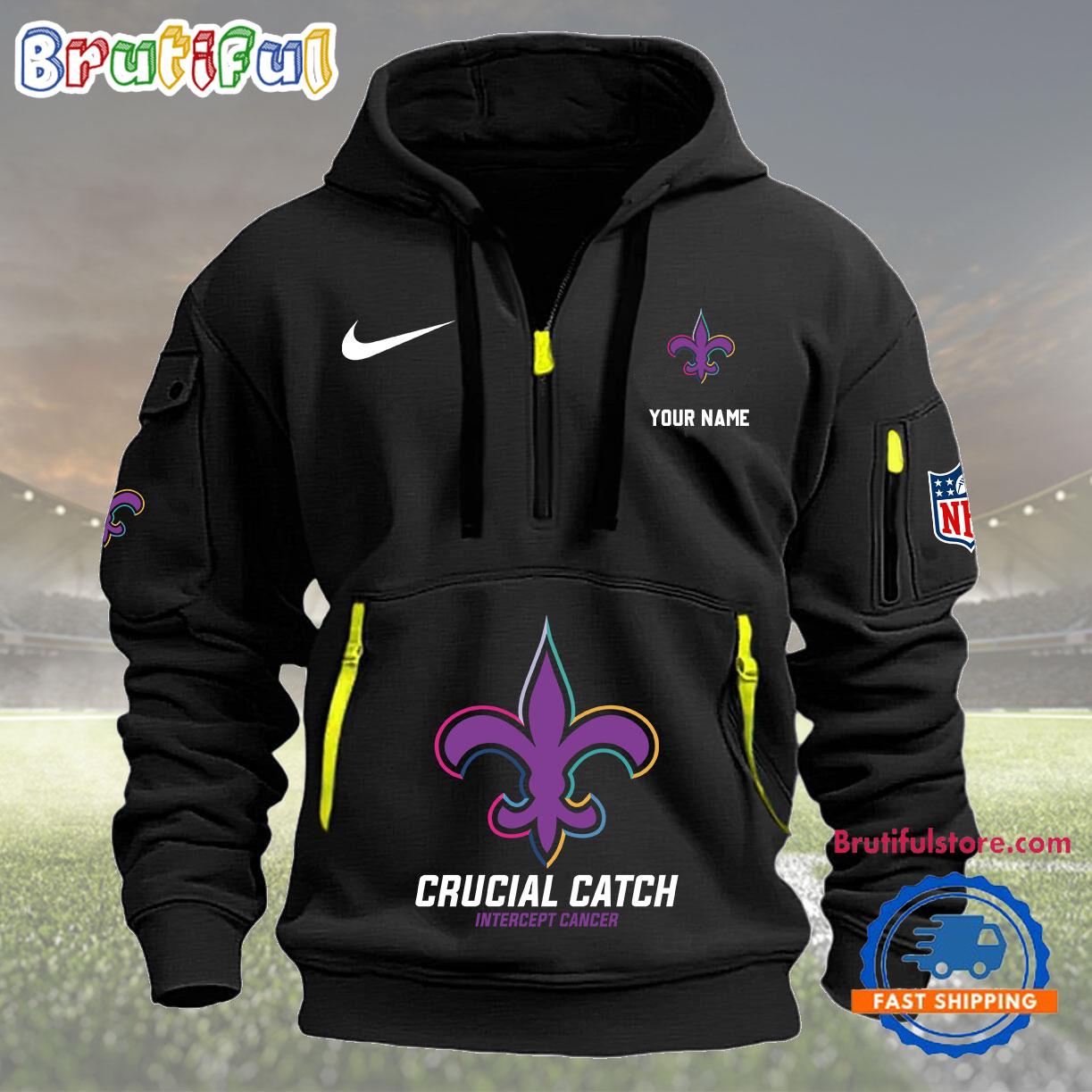 Sportswearmerch New Orleans Saints NFL 2024 Crucial Catch Half Zip Hoodie For Fan