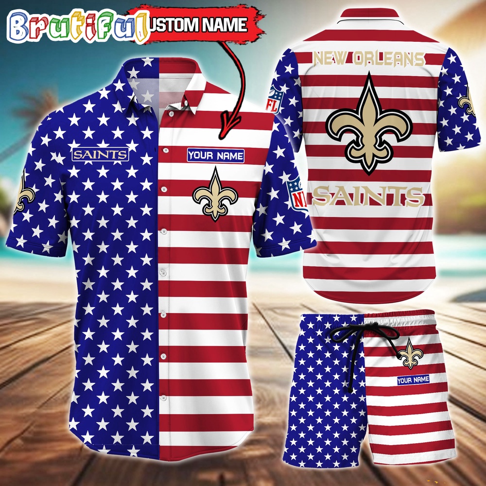 Sportswearmerch New Orleans Saints NFL American Flag Personalized Set Short Set For Fan