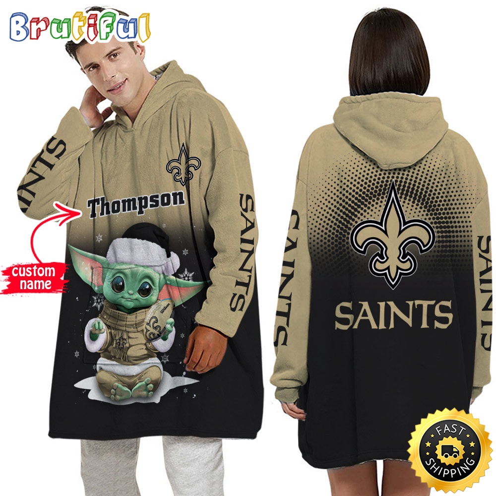 Sportswearmerch New Orleans Saints NFL Baby Yoda Lover Personalized Blaket Hoodie For Fan