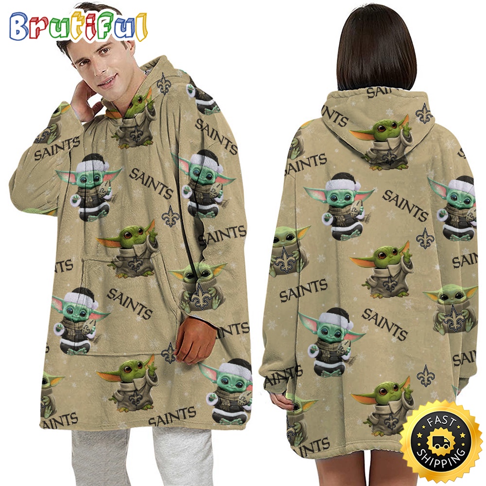 Sportswearmerch New Orleans Saints NFL Baby Yoda Personalized Blaket Hoodie For Fan