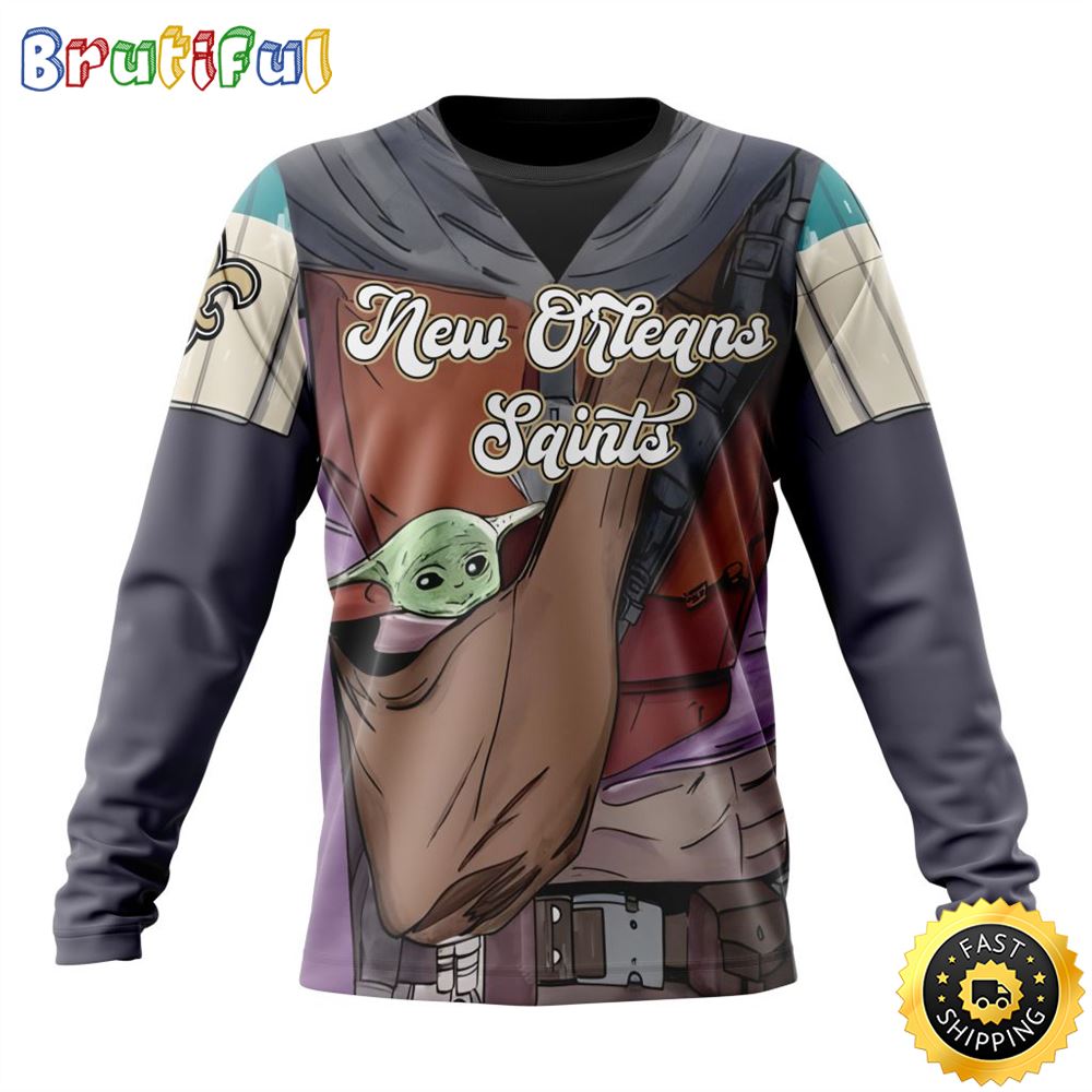 Sportswearmerch New Orleans Saints NFL Crewneck Mandalorian And Baby Yoda Personalized Sweater For Fan