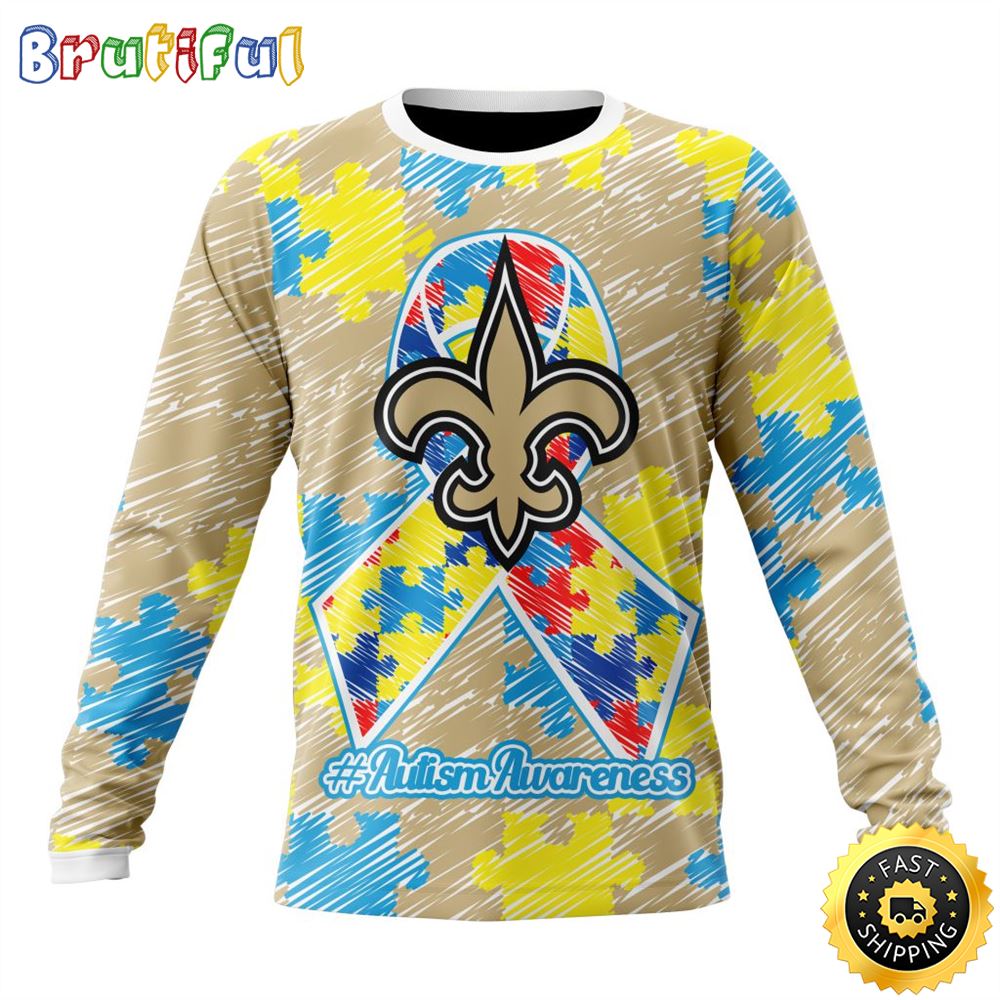 Sportswearmerch New Orleans Saints NFL Crewneck Puzzle Autism Awareness Personalized Sweater For Fan
