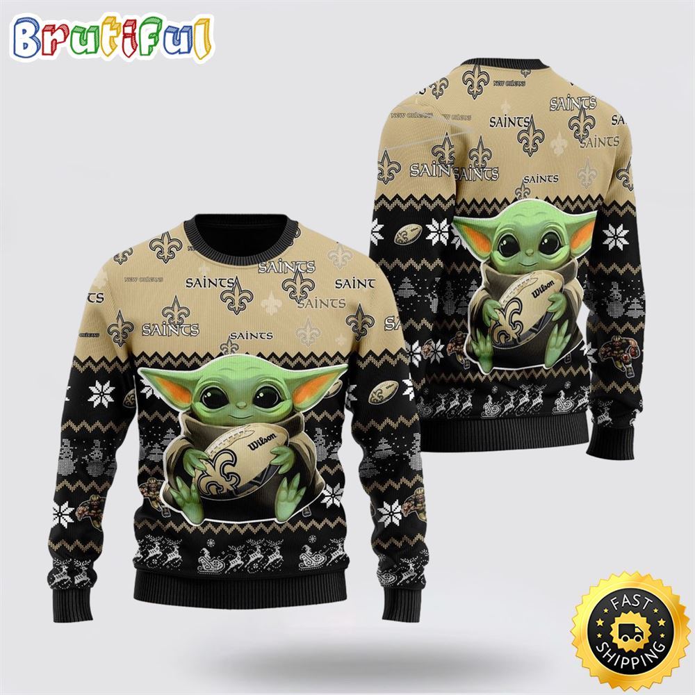 Sportswearmerch New Orleans Saints NFL Cute Baby Yoda Personalized Christmas Sweater For Fan