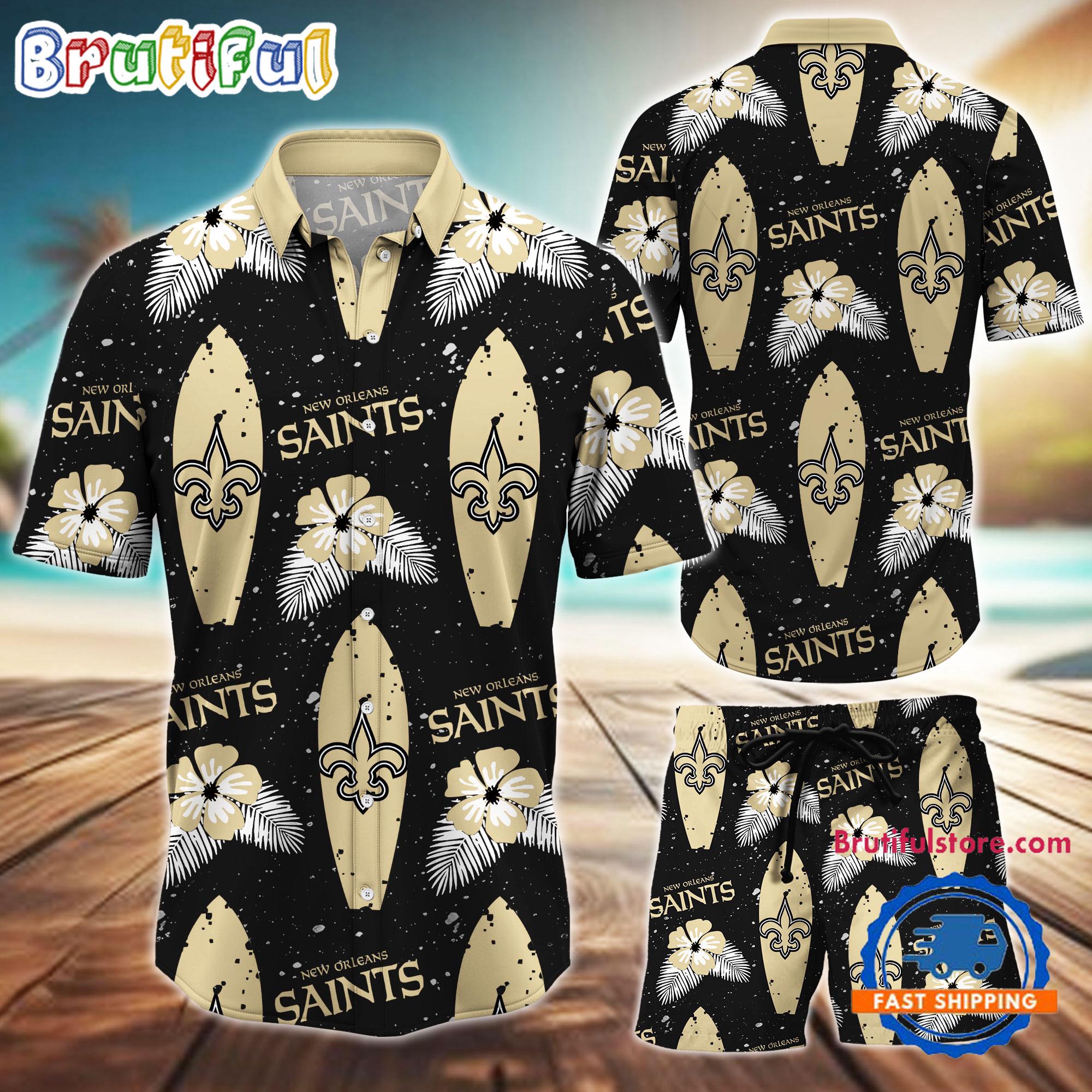 Sportswearmerch New Orleans Saints NFL Flower Pattern Personalized Set Short Set For Fan