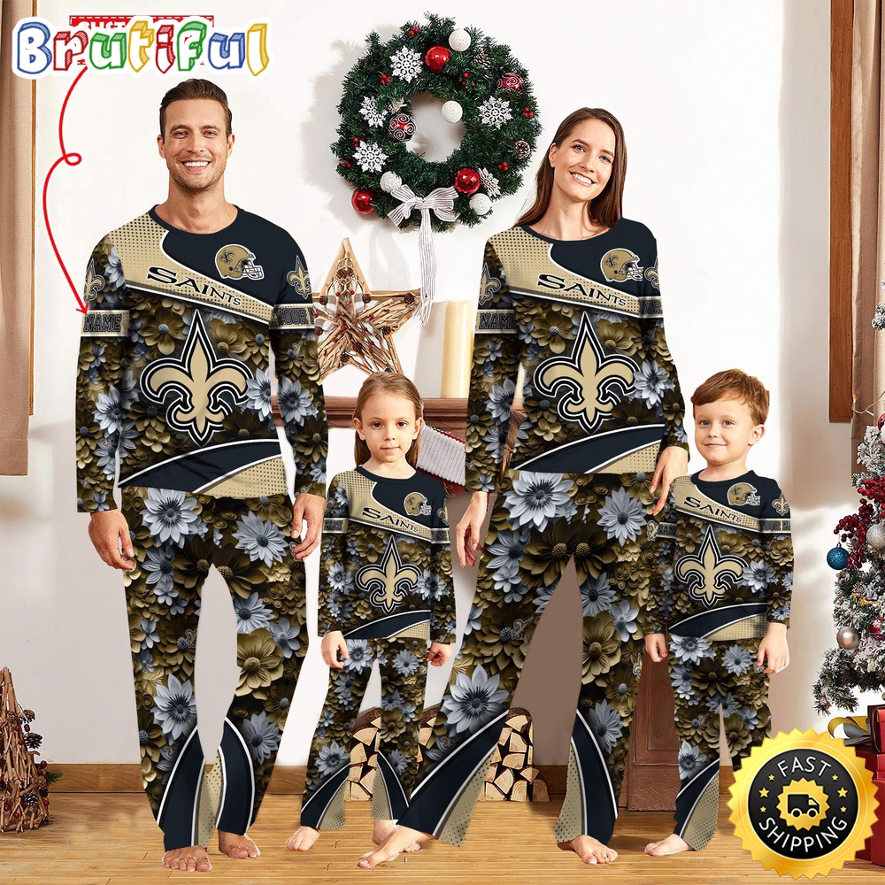 Sportswearmerch New Orleans Saints NFL Flower Sports Personalized Pajamas Family For Fan