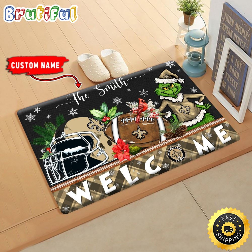 Sportswearmerch New Orleans Saints NFL Grinch Christmas Doormat For Fan