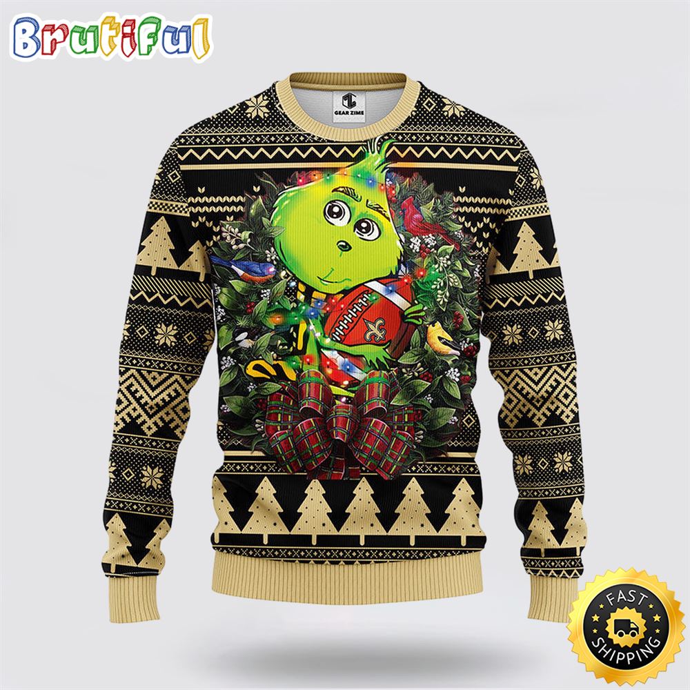 Sportswearmerch New Orleans Saints NFL Grinch Hug Ugly Christmas Sweater For Fan