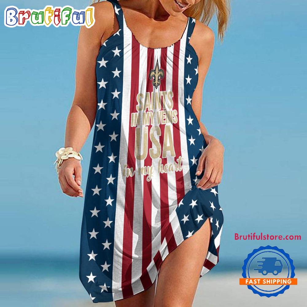 Sportswearmerch New Orleans Saints NFL Independence Day Women's Summer Beach Dress For Fan
