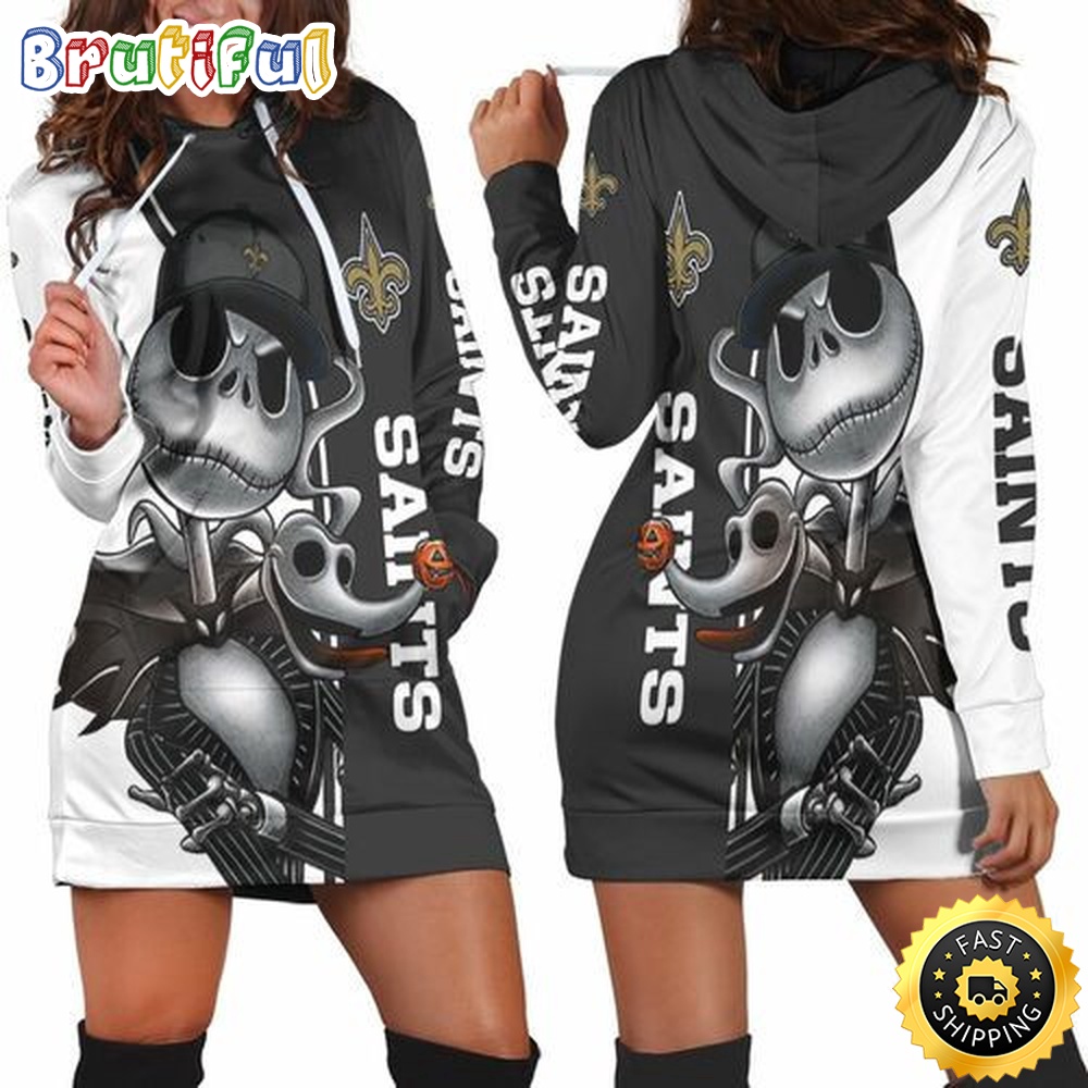 Sportswearmerch New Orleans Saints NFL Jack Skellington And Zero Hoodie Dress For Fan