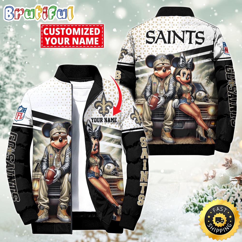 Sportswearmerch New Orleans Saints NFL Mickey Minnie Puffer Jacket For Fan