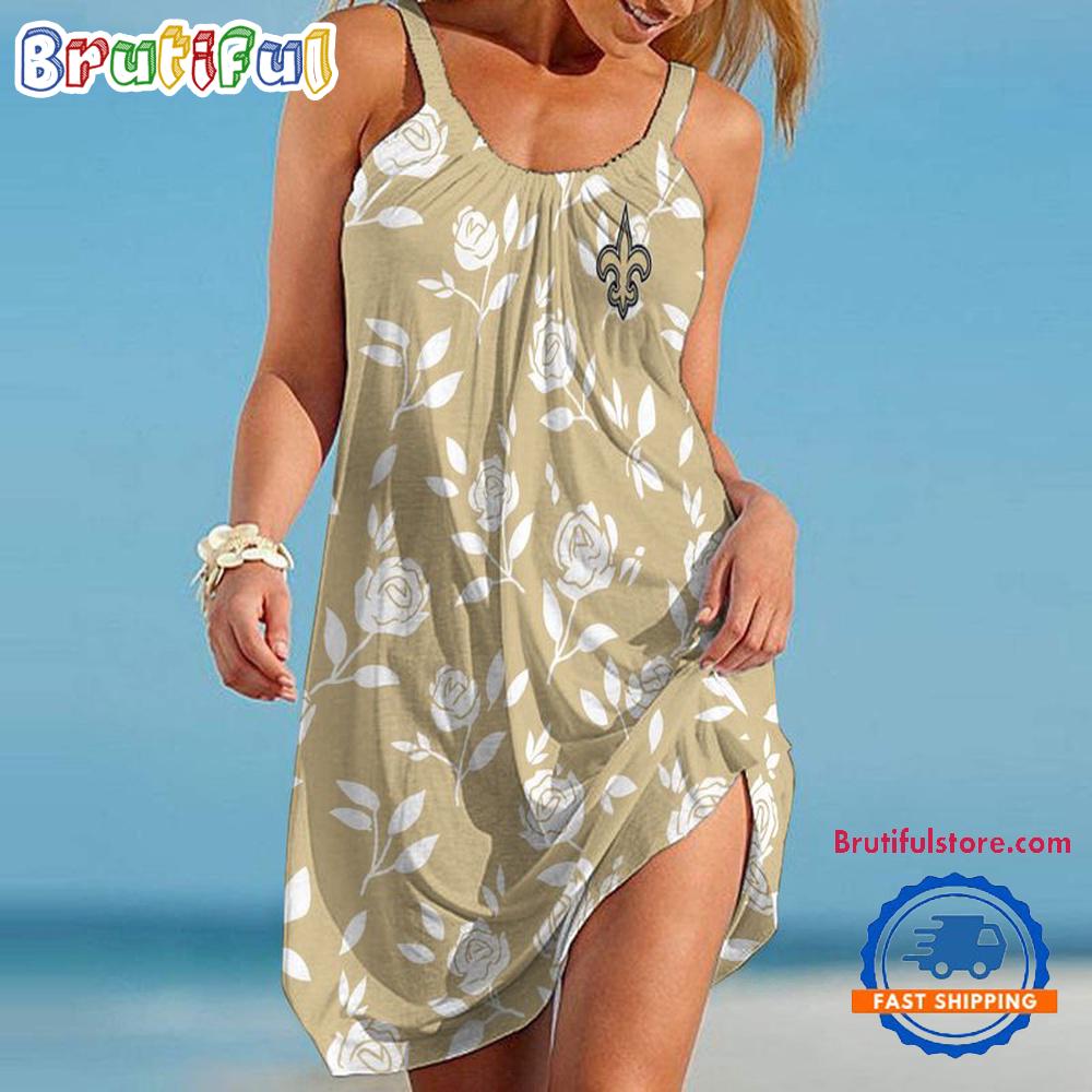Sportswearmerch New Orleans Saints NFL Rose Pattern Women’s Summer Beach Dress For Fan