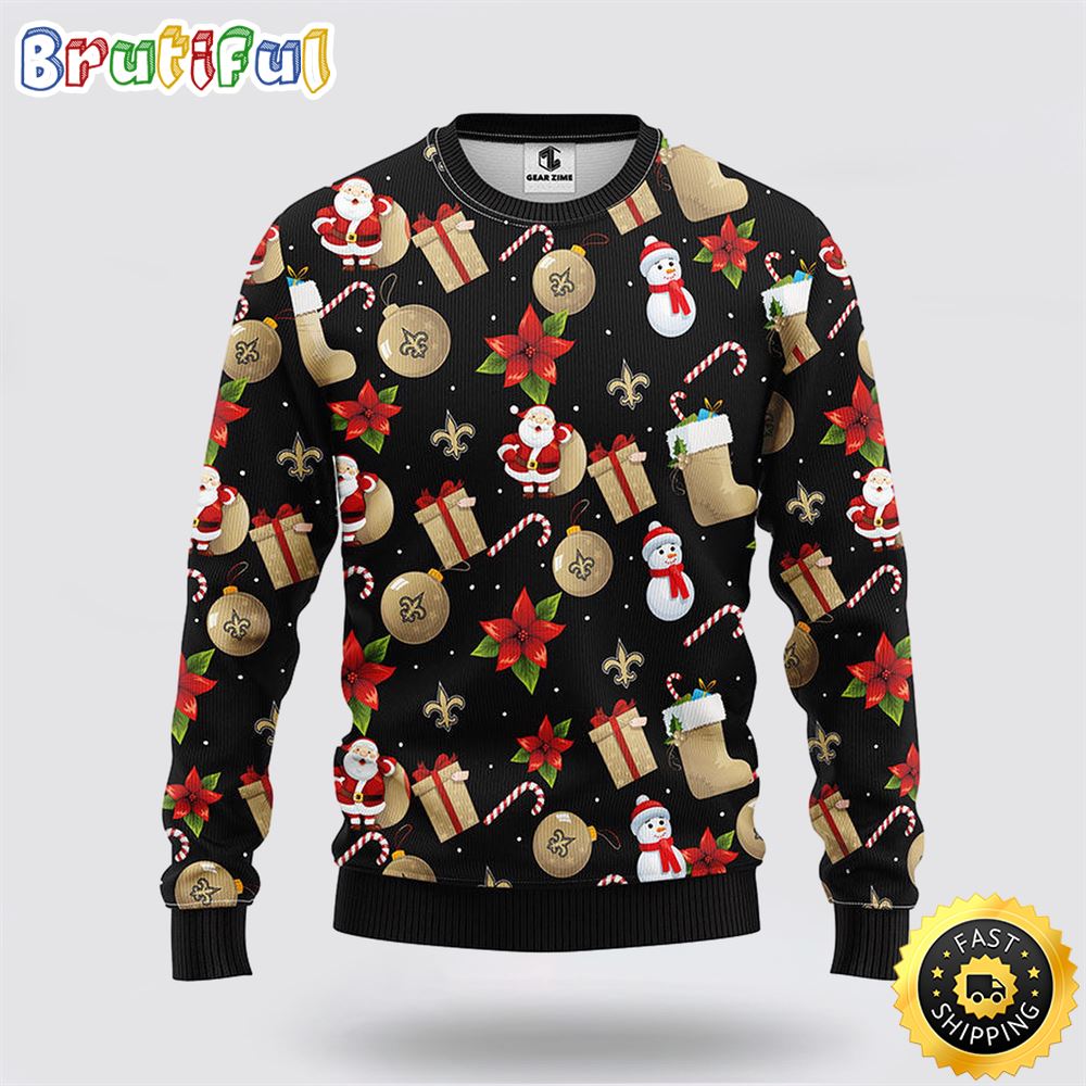 Sportswearmerch New Orleans Saints NFL Santa Claus Snowman Ugly Christmas Sweater For Fan
