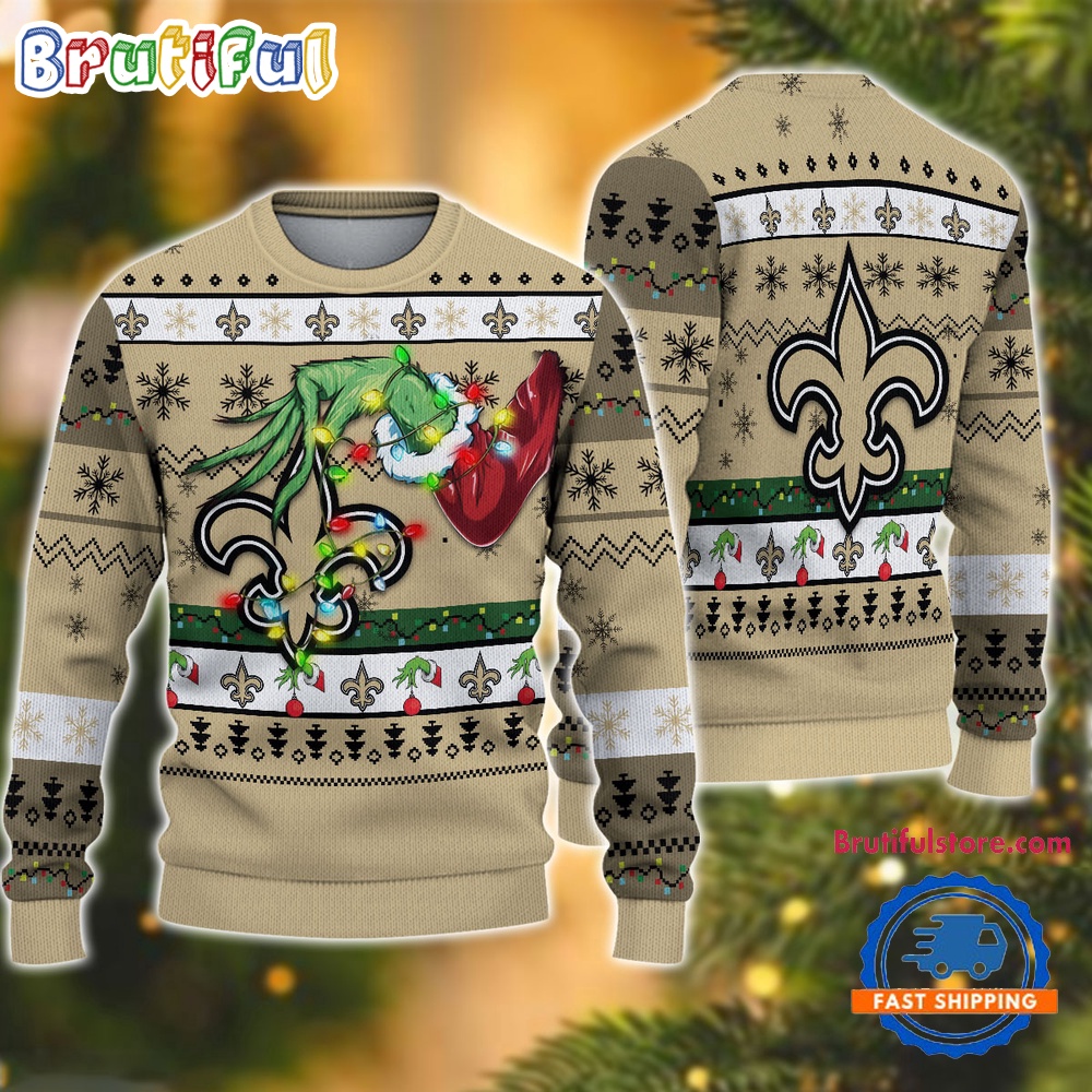 Sportswearmerch New Orleans Saints NFL Special Grinch's Hand Football Christmas Sweater For Fan