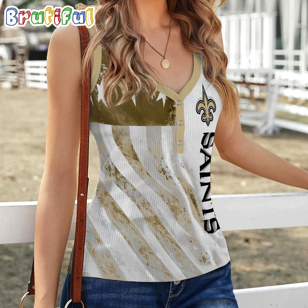 Sportswearmerch New Orleans Saints NFL Women's V-Neck Ribbed Tank Top For Fan