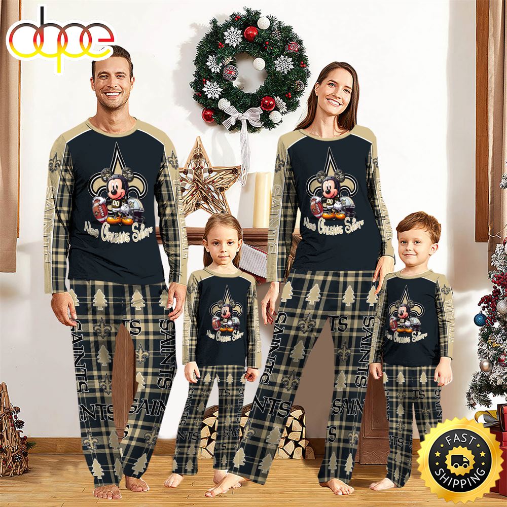 Sportswearmerch New Orleans Saints NFL x Mickey Mouse Personalized Pajamas Family For Fan