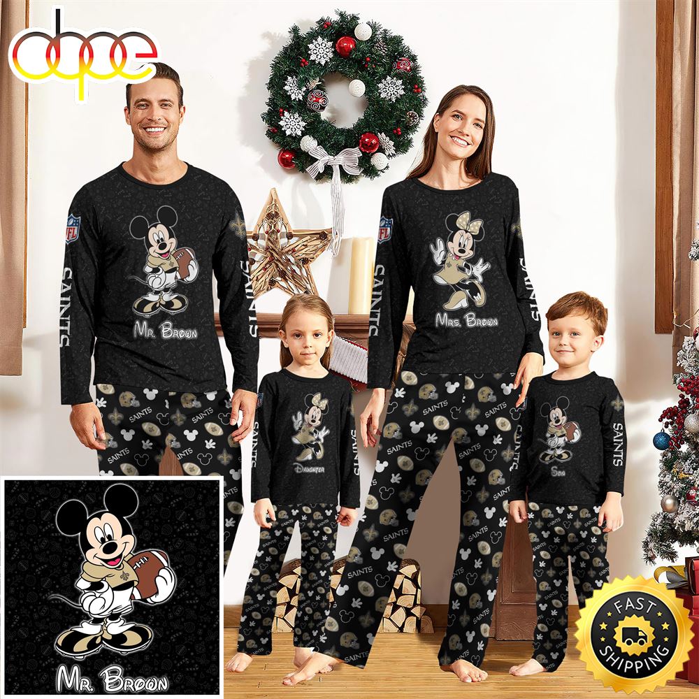 Sportswearmerch New Orleans Saints NFL x Mickey Mouse Personalized Pajamas Family For Fan