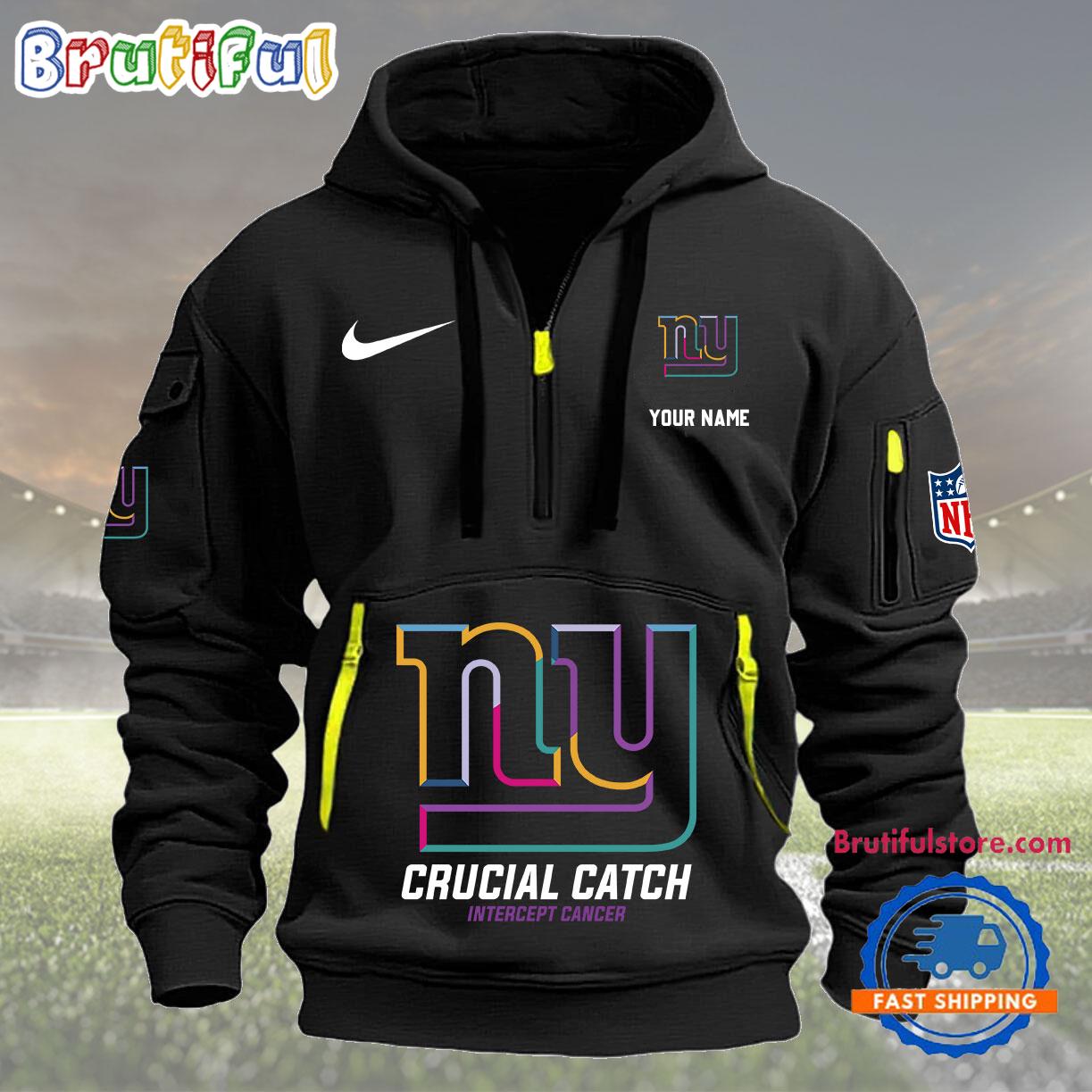 Sportswearmerch New York Giants NFL 2024 Crucial Catch Half Zip Hoodie For Fan