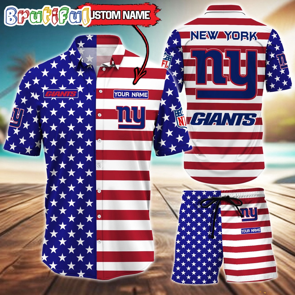 Sportswearmerch New York Giants NFL American Flag Personalized Set Short Set For Fan