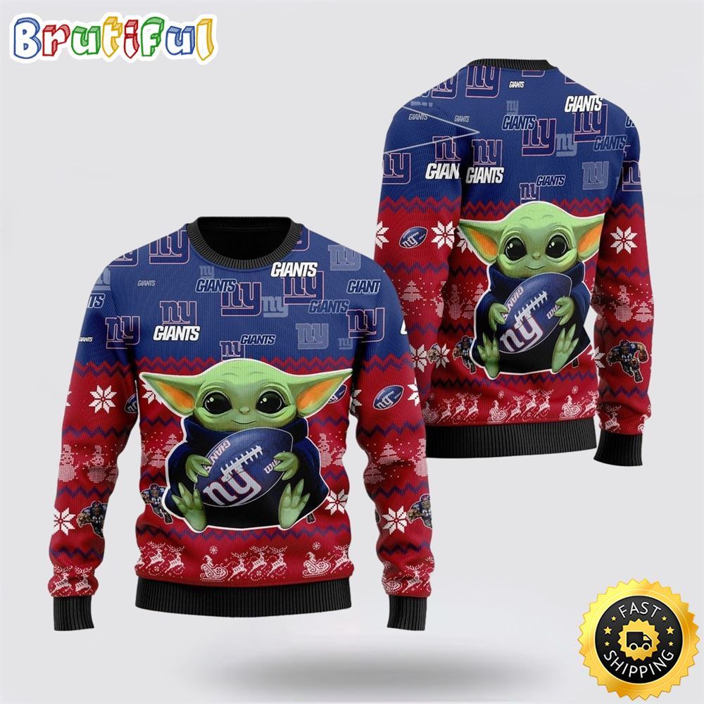Sportswearmerch New York Giants NFL Baby Yoda Personalized Christmas Sweater For Fan