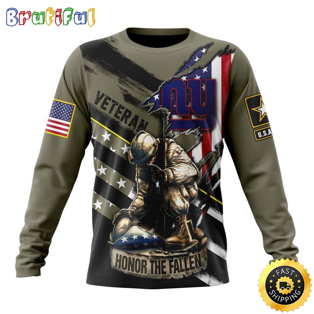 Sportswearmerch New York Giants NFL Crewneck Honor Veterans Kneeling Soldier Personalized Sweater For Fan