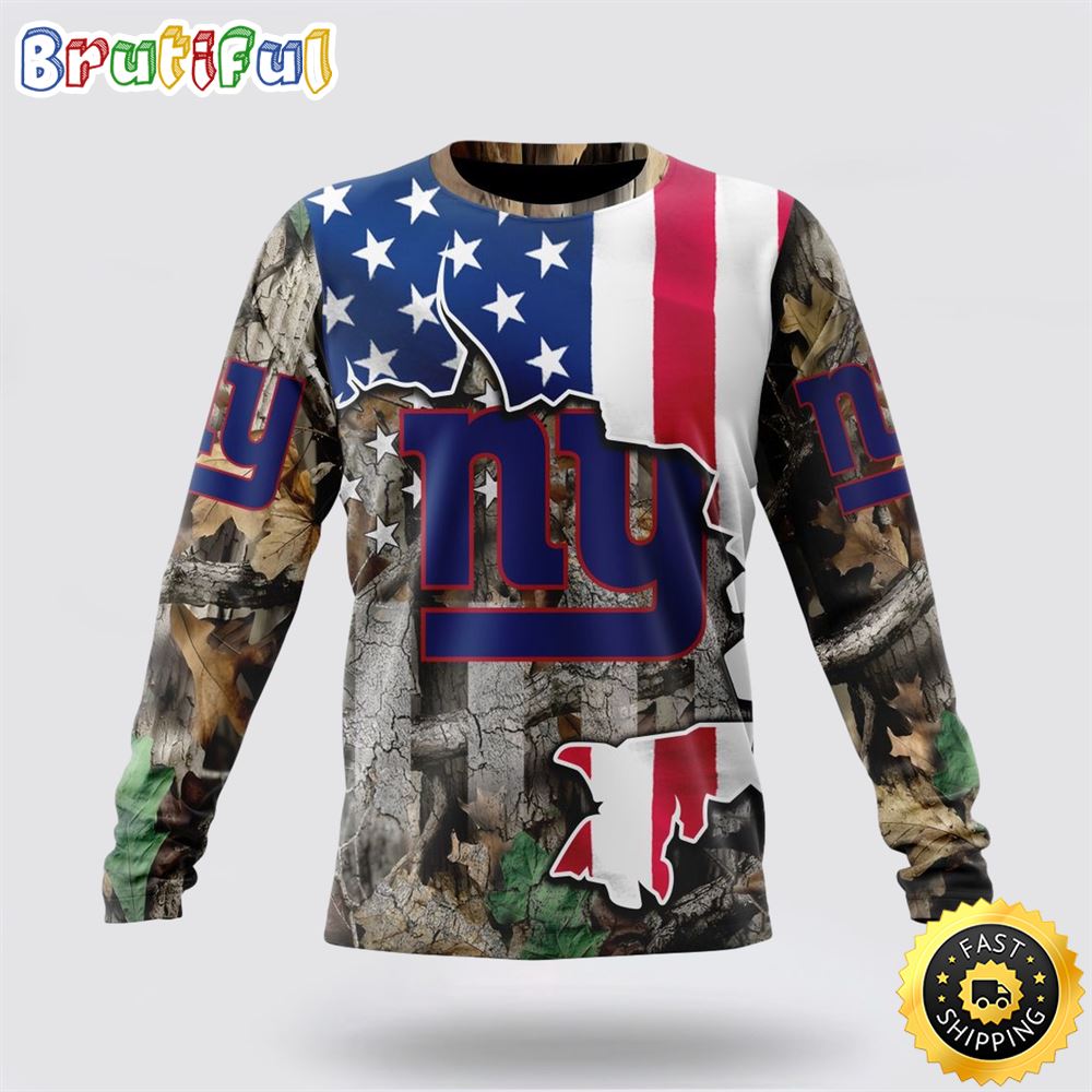 Sportswearmerch New York Giants NFL Crewneck USA Flag Camo Realtree Hunting Personalized Sweater For Fan