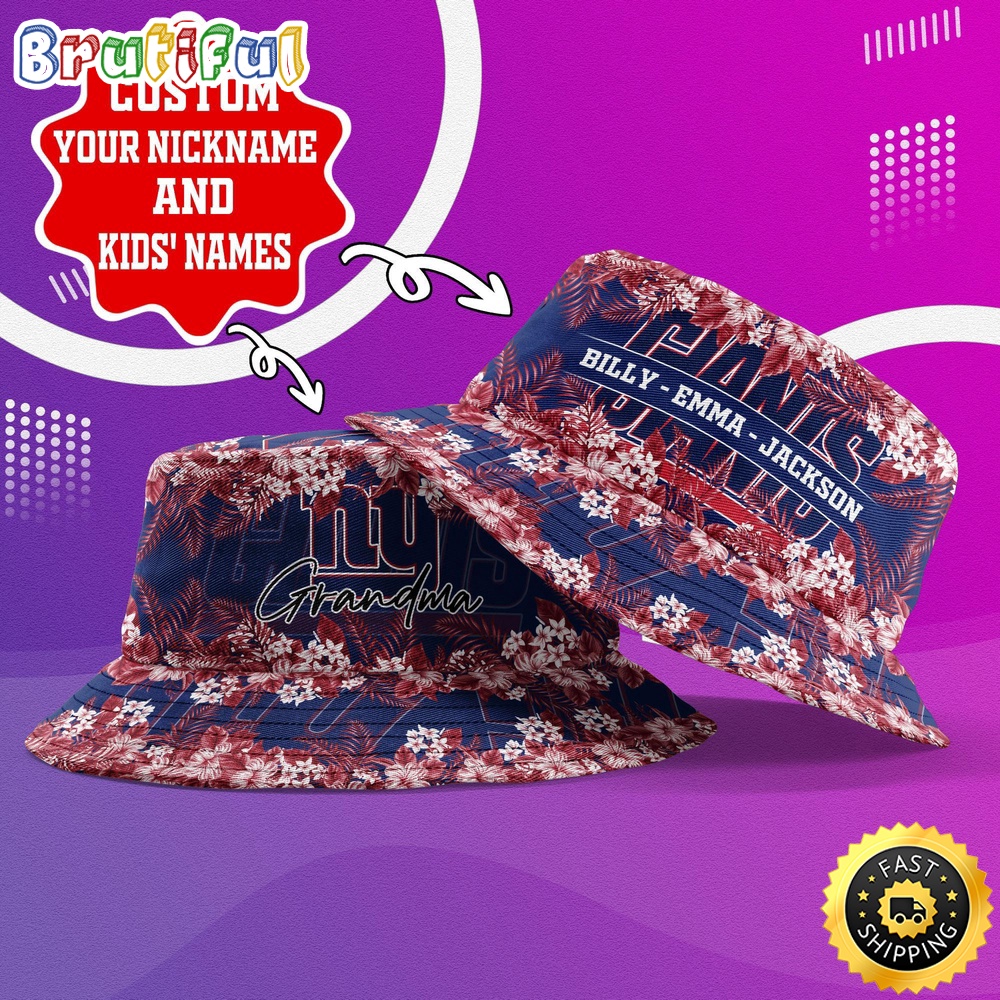 Sportswearmerch New York Giants NFL Floral Pattern Personalized Bucket Hat For Fan