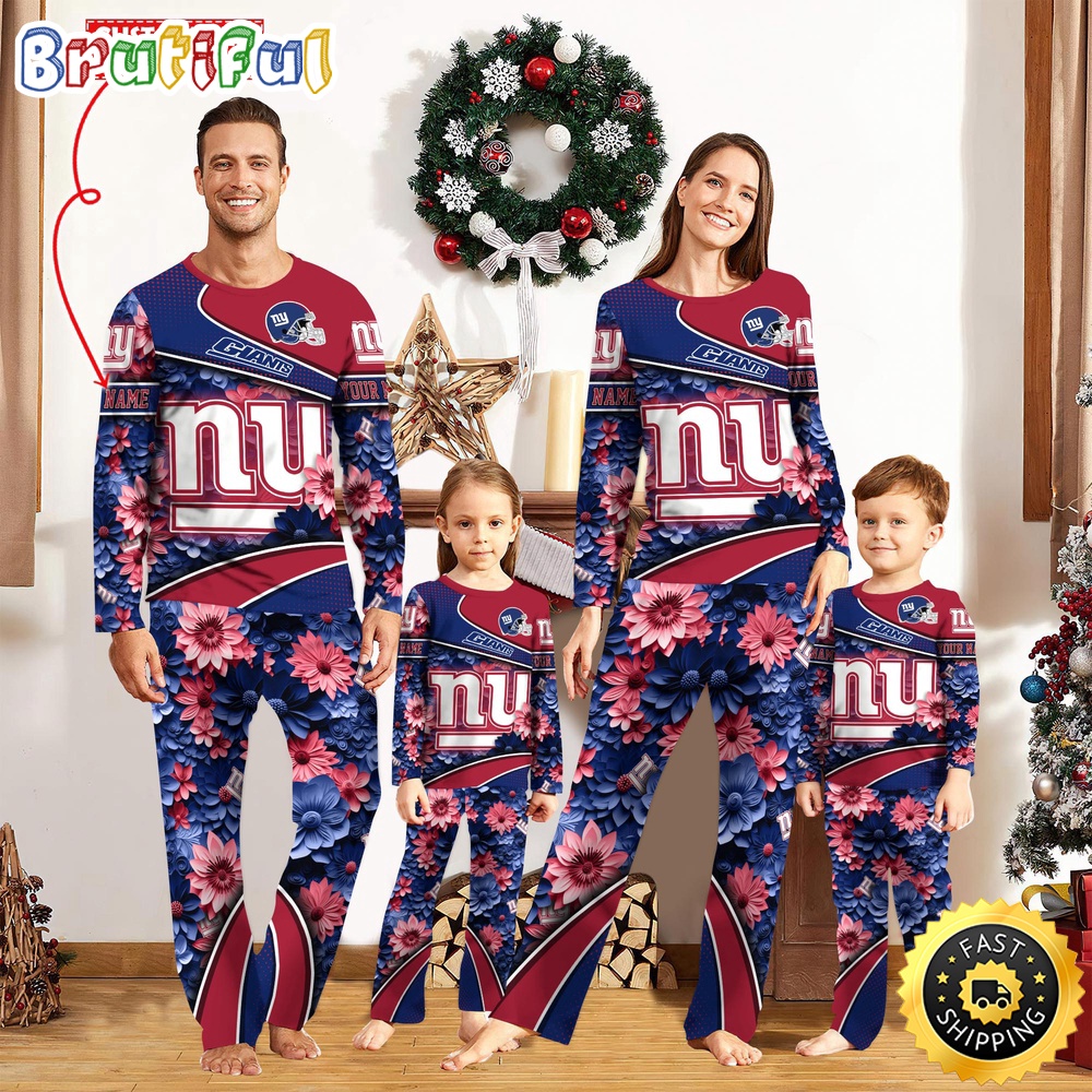 Sportswearmerch New York Giants NFL Flower Sports Personalized Pajamas Family For Fan