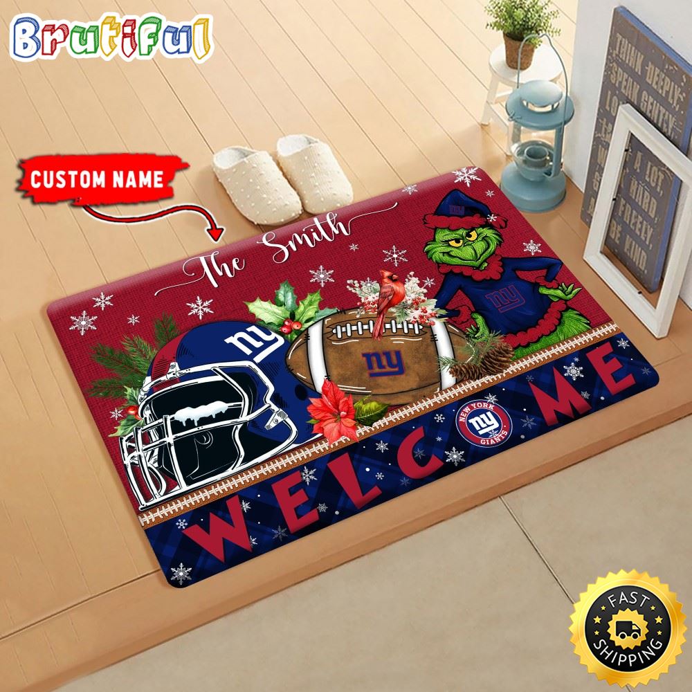 Sportswearmerch New York Giants NFL Grinch Christmas Doormat For Fan