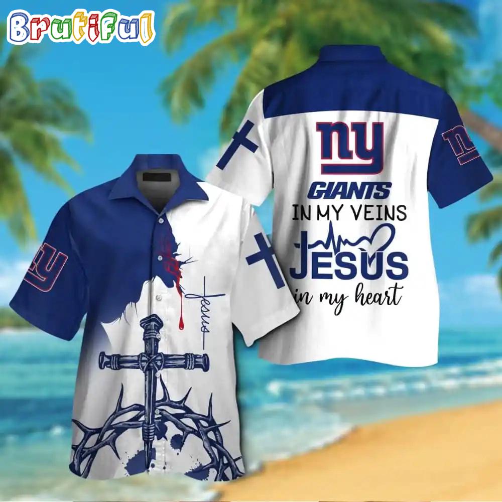 Sportswearmerch New York Giants NFL In My Veins Jesus Personalized Hawaiian Shirt For Fan