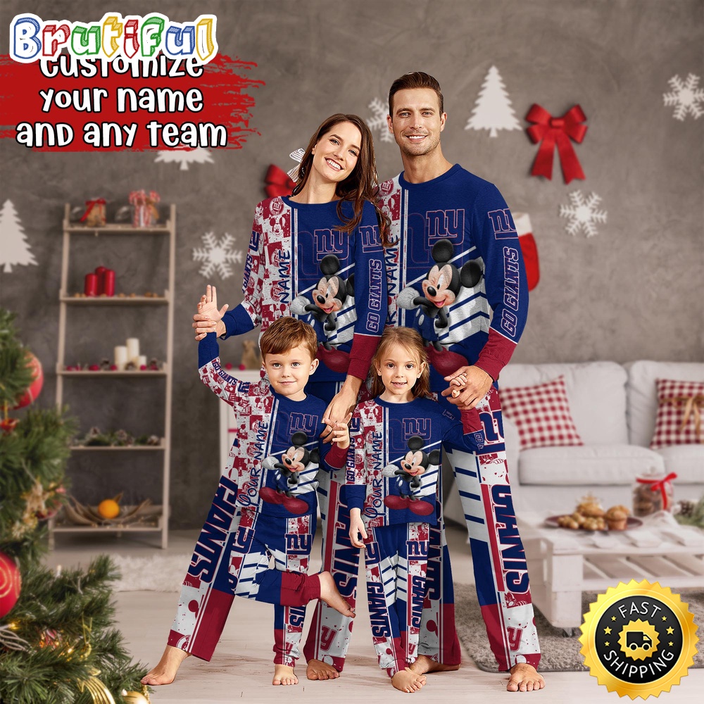 Sportswearmerch New York Giants NFL Mickey Mouse Personalized Pajamas Family For Fan