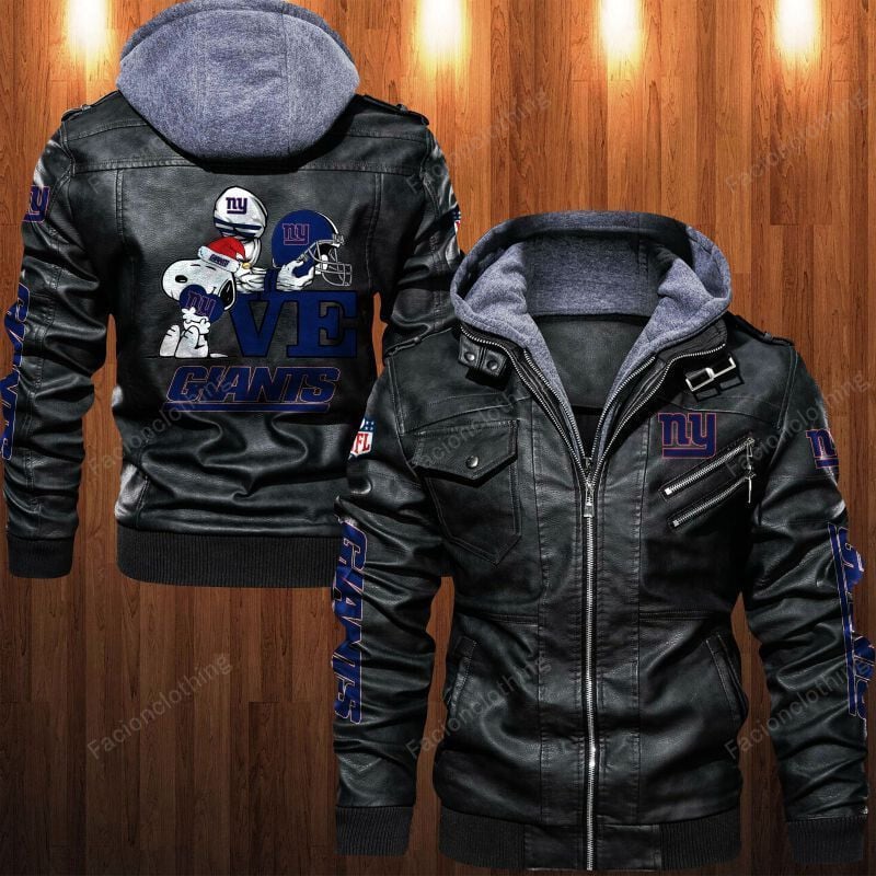 Sportswearmerch New York Giants NFL Personalized Zip Hoodie Leather Jacket For Fan