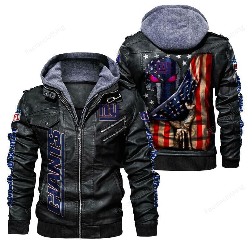 Sportswearmerch New York Giants NFL Personalized Zip Hoodie Leather Jacket For Fan
