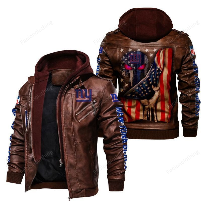 Sportswearmerch New York Giants NFL Personalized Zip Hoodie Leather Jacket For Fan