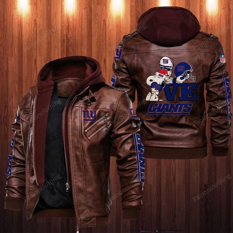 Sportswearmerch New York Giants NFL Personalized Zip Hoodie Leather Jacket For Fan