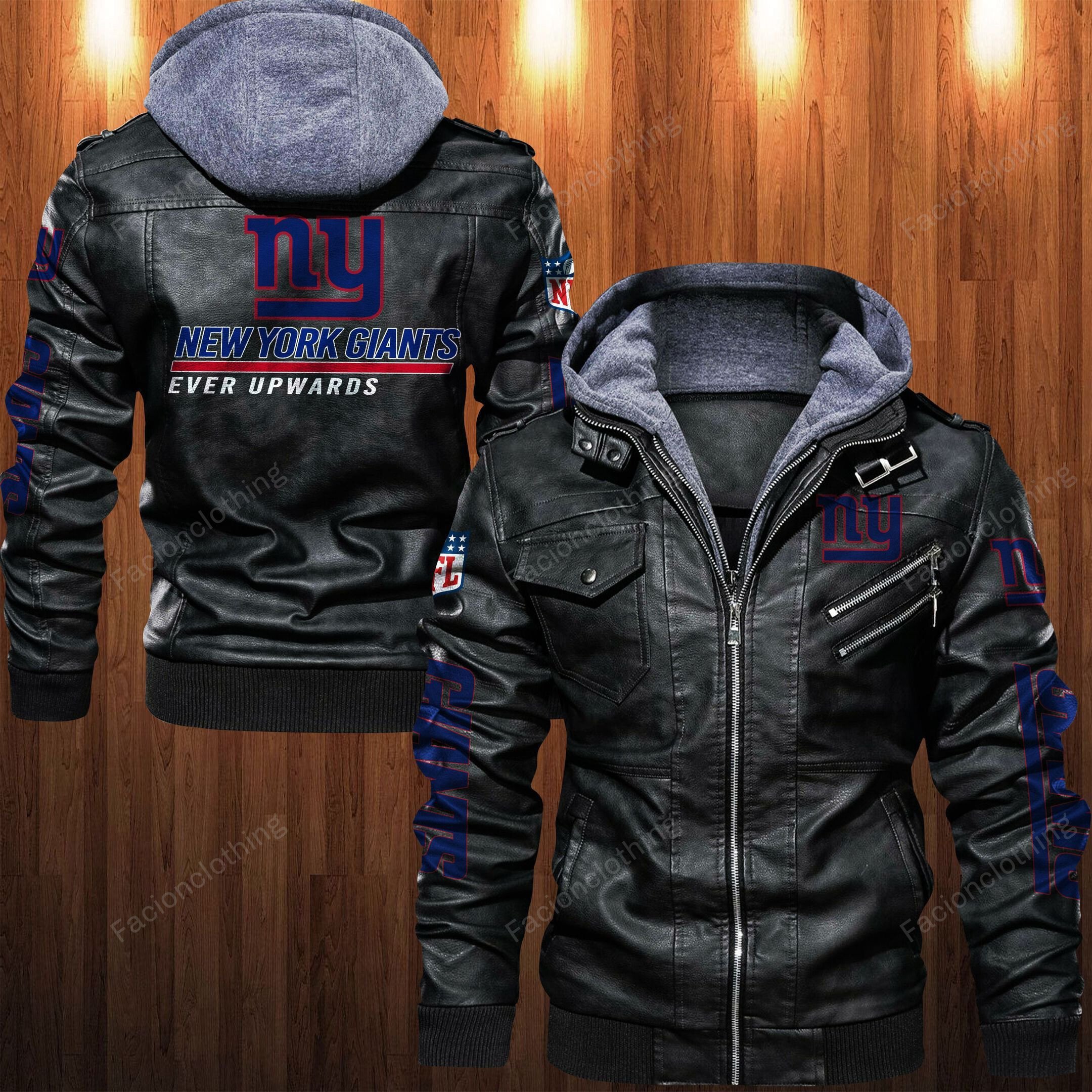 Sportswearmerch New York Giants NFL Personalized Zip Hoodie Leather Jacket For Fan