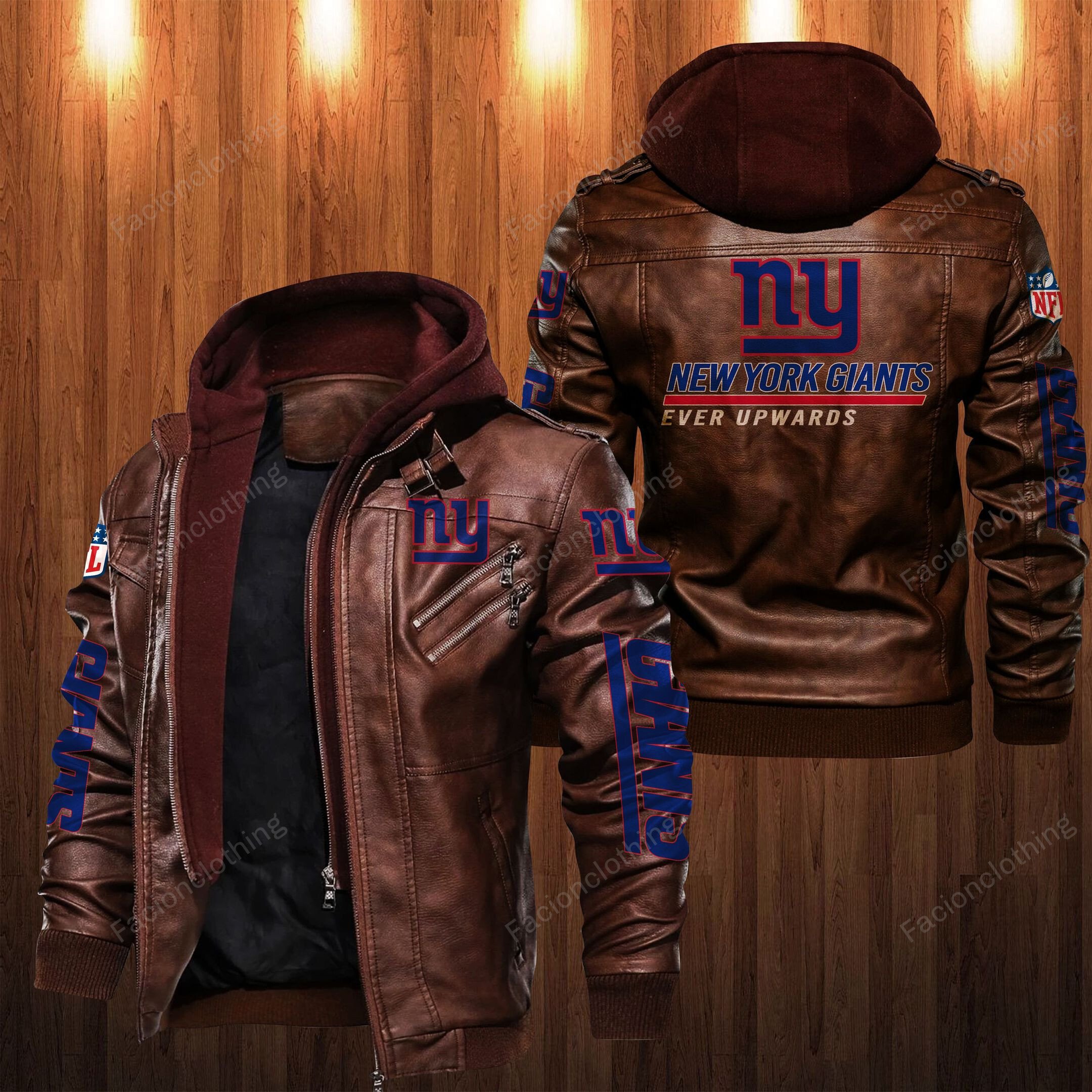Sportswearmerch New York Giants NFL Personalized Zip Hoodie Leather Jacket For Fan