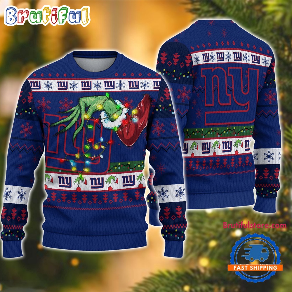 Sportswearmerch New York Giants NFL Special Grinch's Hand Football Christmas Sweater For Fan