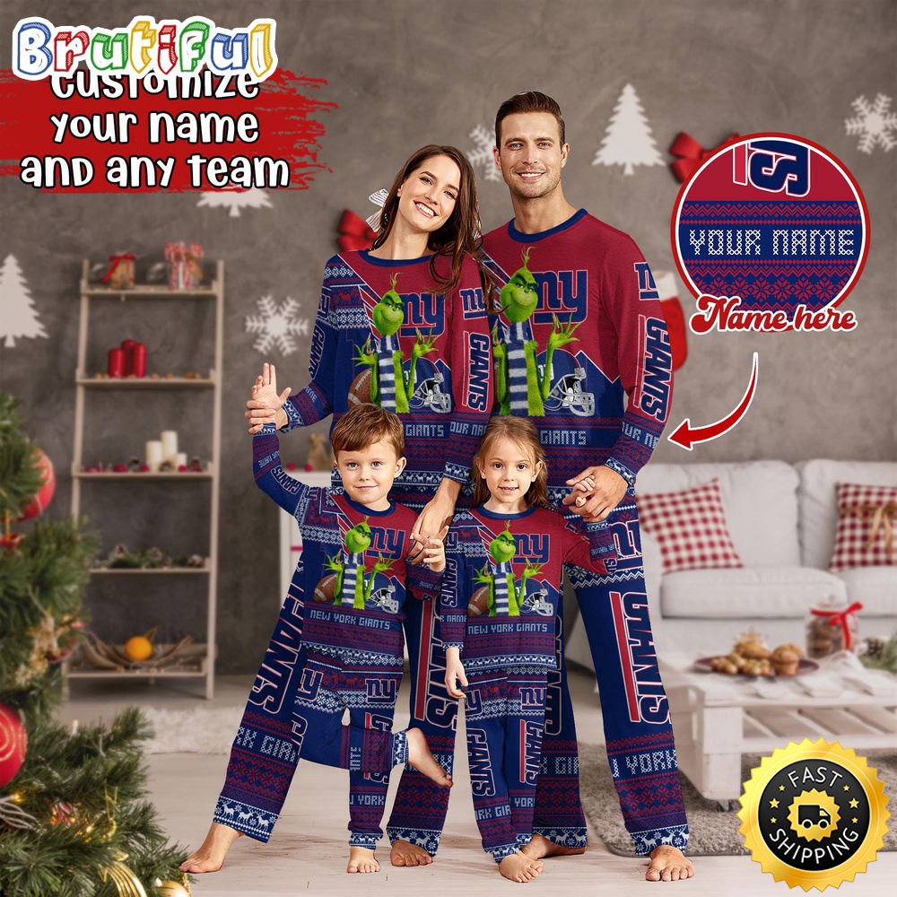 Sportswearmerch New York Giants NFL Sports Personalized Pajamas Family For Fan