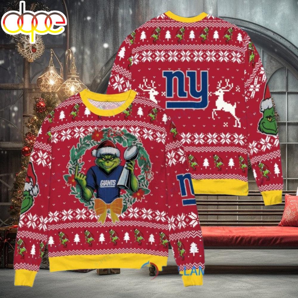 Sportswearmerch New York Giants NFL x Grinch Super Bowl Trophy Ugly Christmas Sweater For Fan