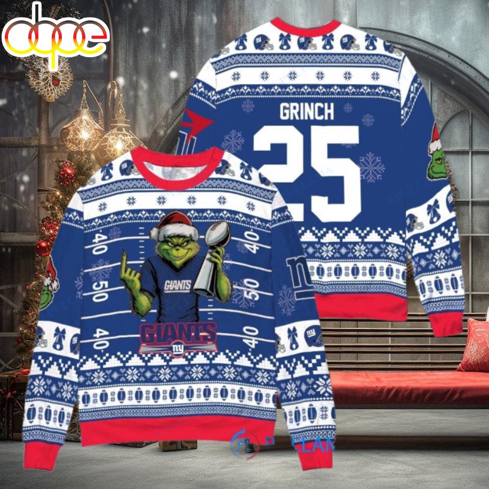 Sportswearmerch New York Giants NFL x Grinch Super Bowl Trophy Ugly Christmas Sweater For Fan