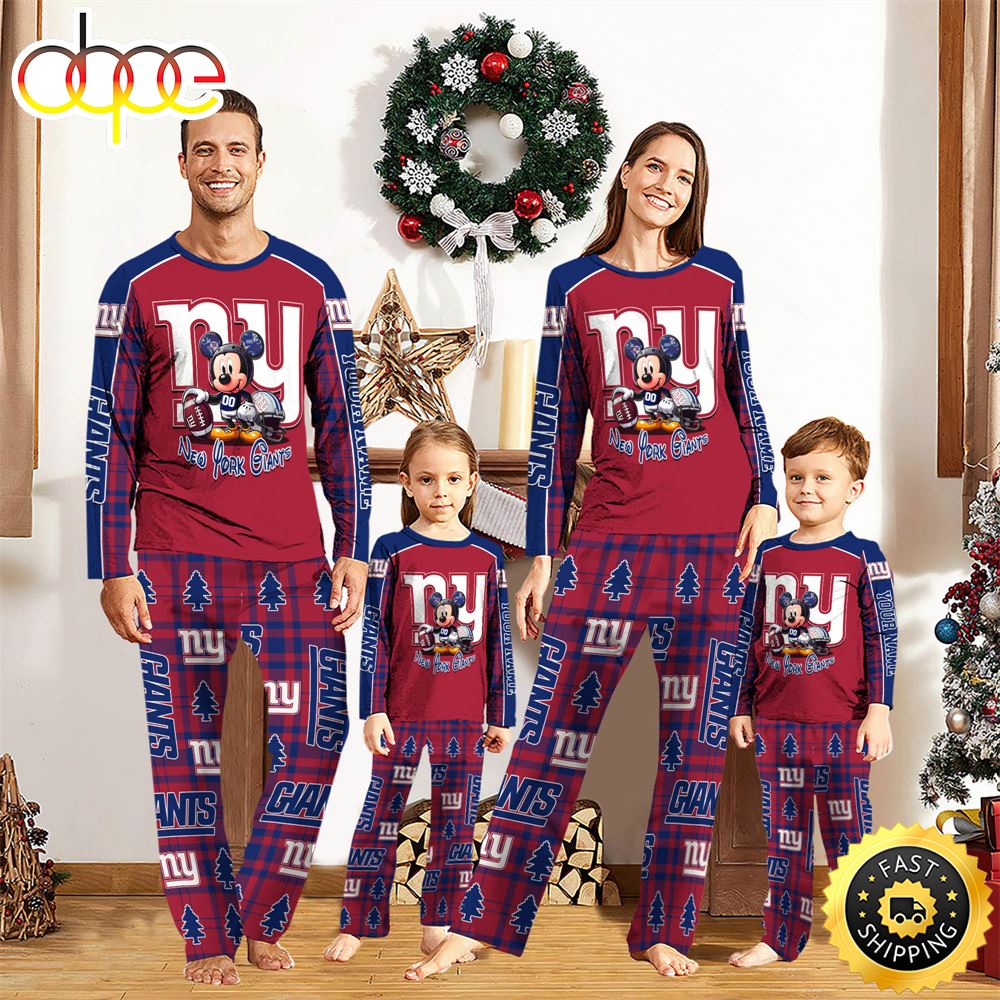 Sportswearmerch New York Giants NFL x Mickey Mouse Personalized Pajamas Family For Fan