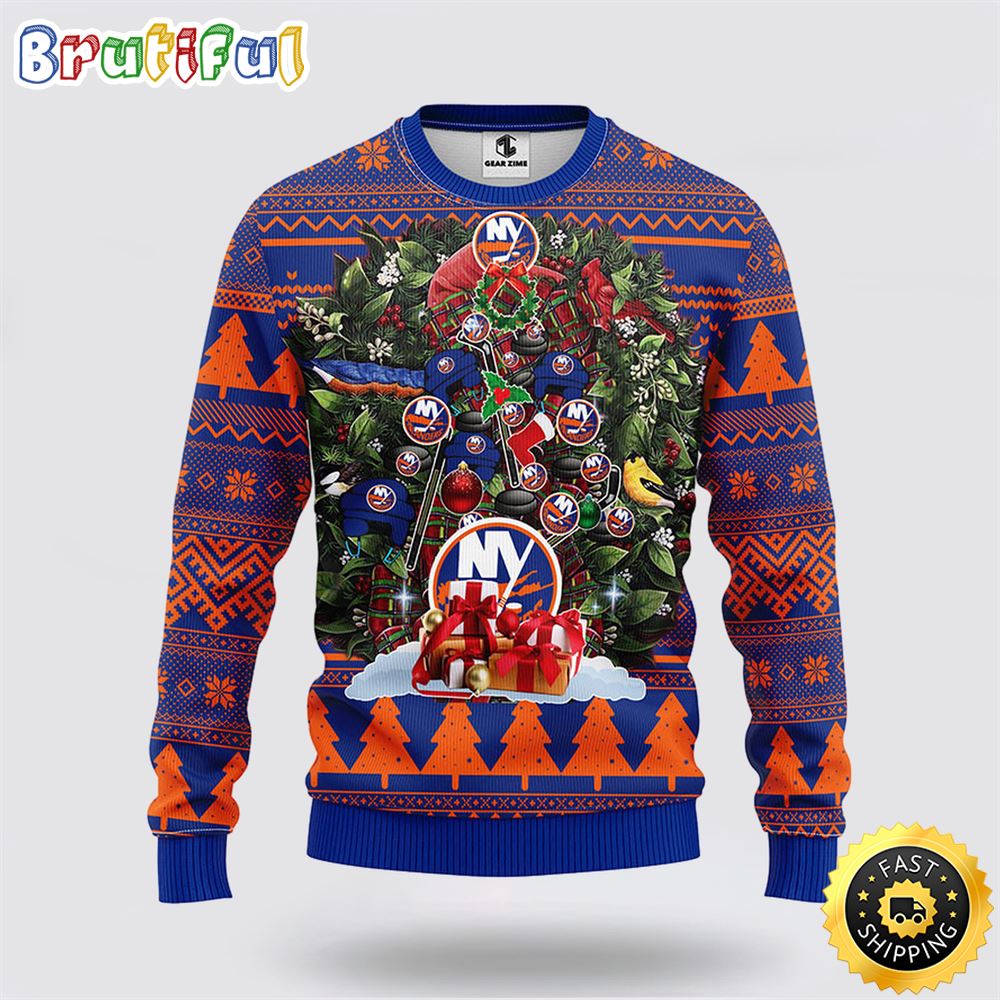 Sportswearmerch New York Islanders NHL Christmas Wreath Ugly Sweater For Fan