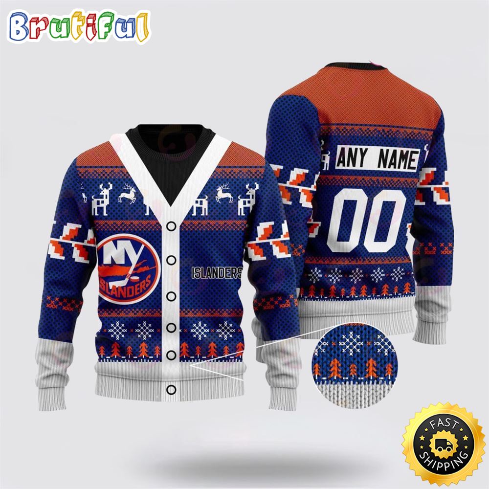 Sportswearmerch New York Islanders NHL Elk Pattern Personalized Christmas Sweater For Fan