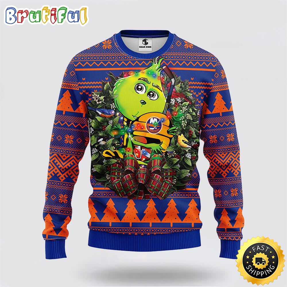 Sportswearmerch New York Islanders NHL Grinch Hug Ugly Christmas Sweater For Fan