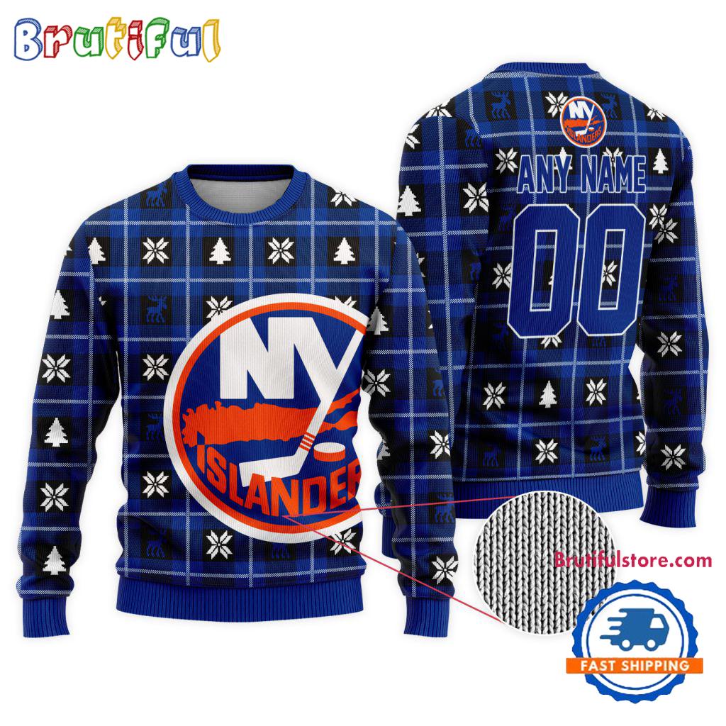Sportswearmerch New York Islanders NHL Personalized Snow Tree Ugly Christmas Sweater For Fan