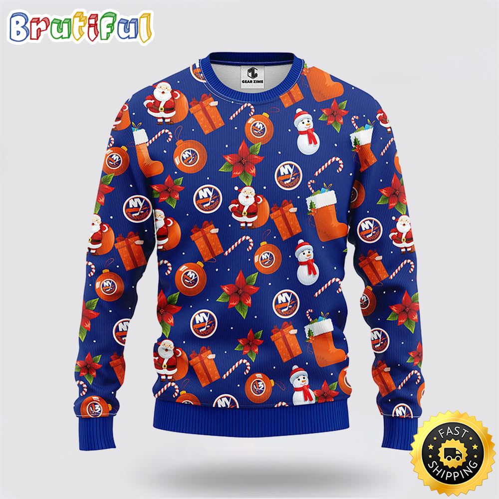 Sportswearmerch New York Islanders NHL Santa Claus Snowman Ugly Christmas Sweater For Fan
