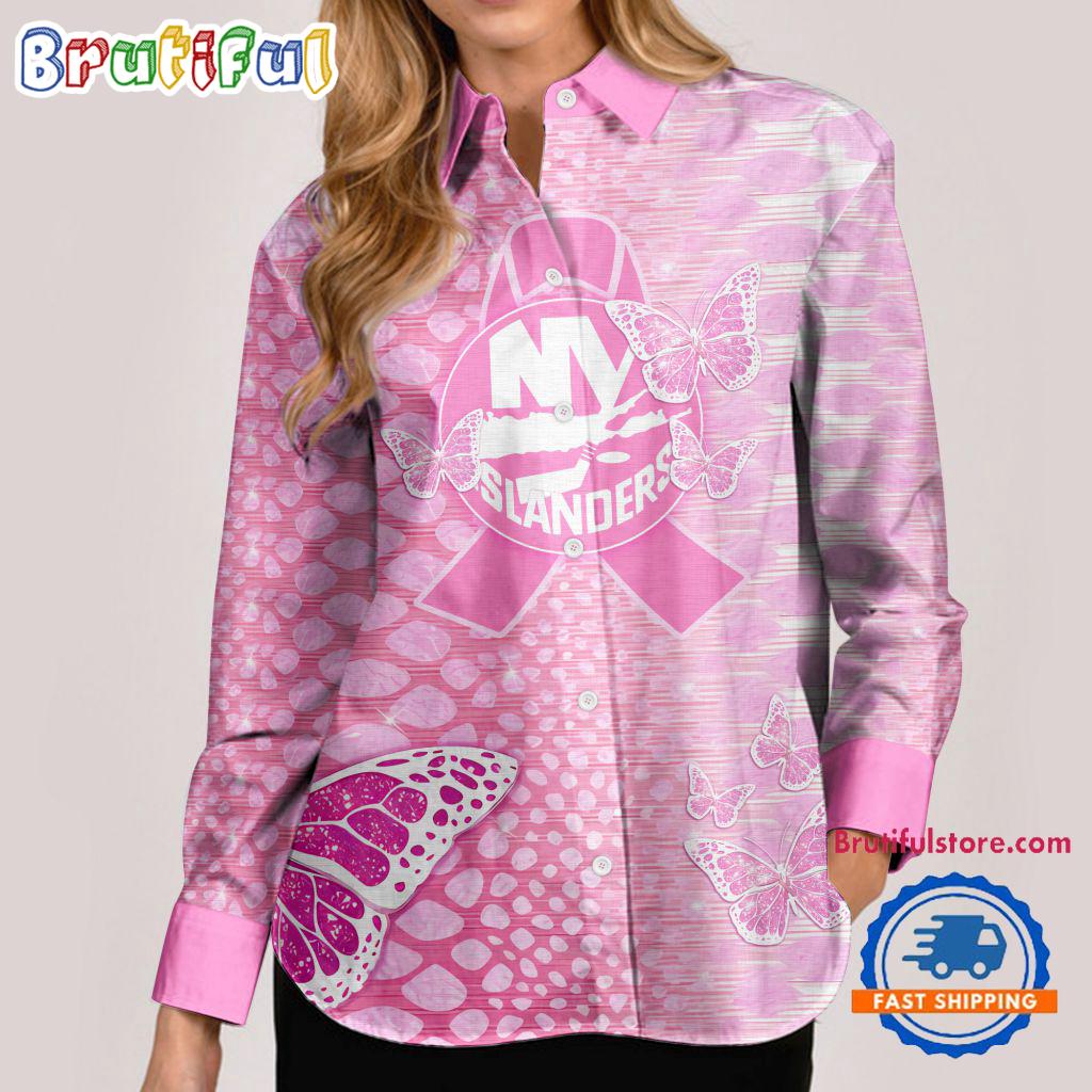 Sportswearmerch New York Islanders NHL Special Pink Fight Breast Cancer Women's Casual Shirt For Fan