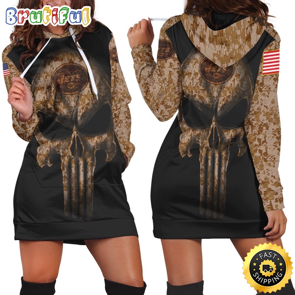 Sportswearmerch New York Jets NFL American Flag Camouflage Skull Hoodie Dress For Fan